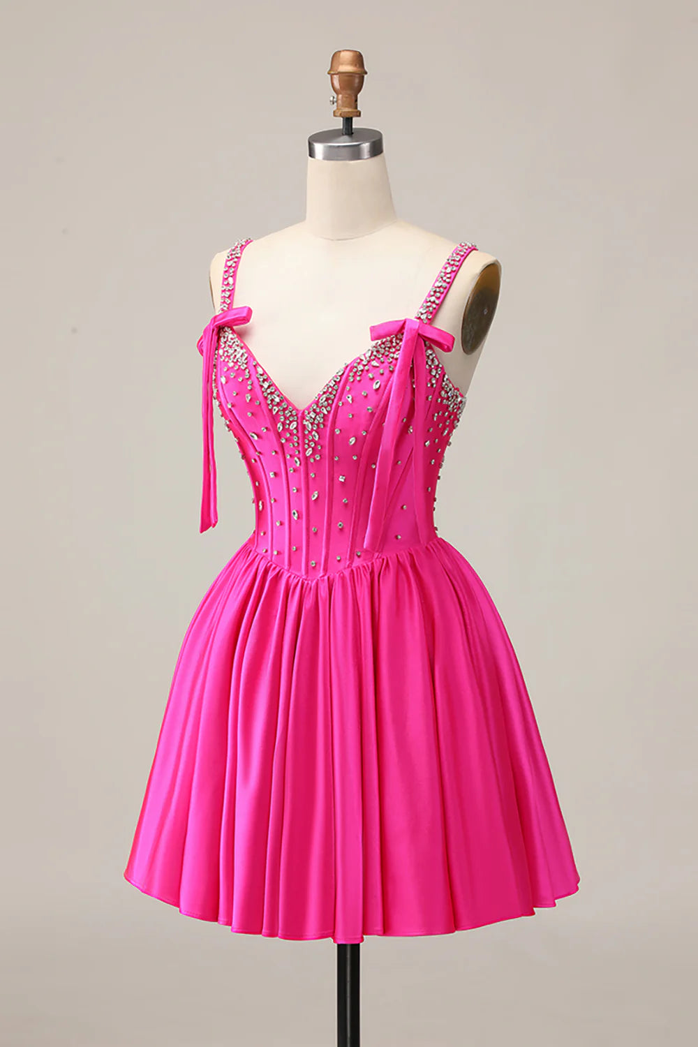 Fuchsia A Line Satin Corset Short Homecoming Dress with Beading
