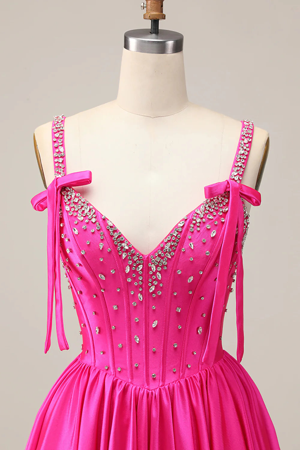 Fuchsia A Line Satin Corset Short Homecoming Dress with Beading