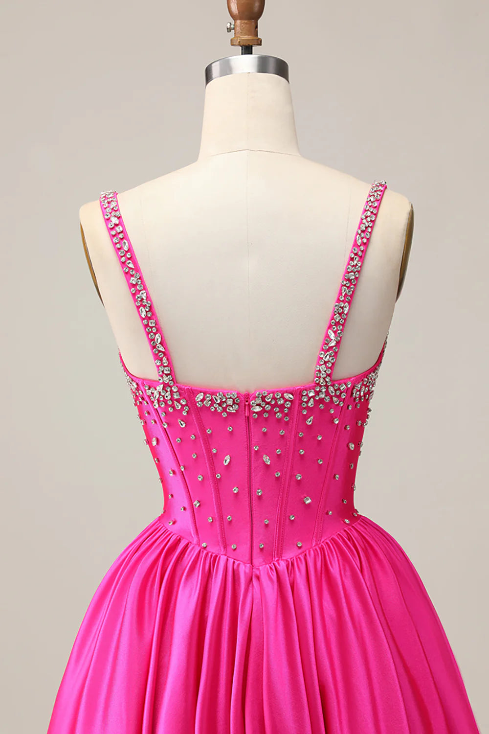 Fuchsia A Line Satin Corset Short Homecoming Dress with Beading