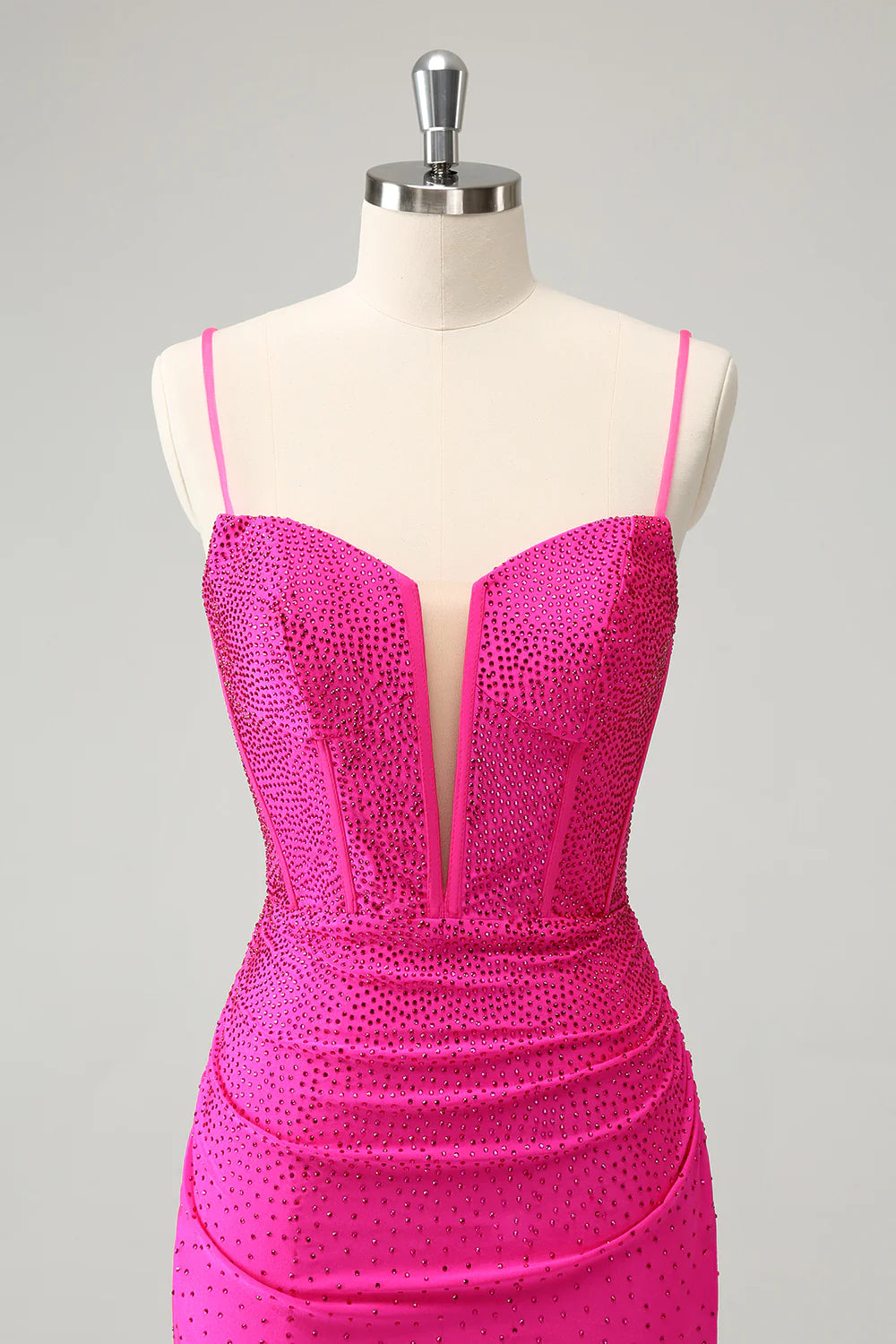 Fuchsia Bodycon Spaghetti Straps Corset Short Homecoming Dress with Beading
