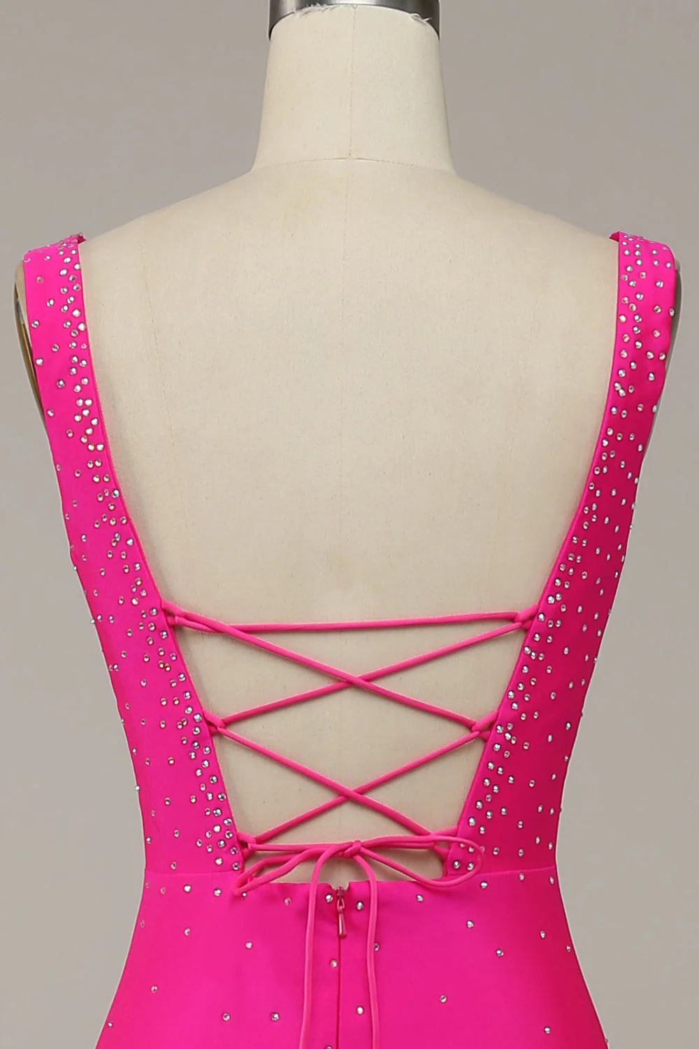 Fuchsia Mermaid V-Neck Beaded  Unique Design Prom Dress