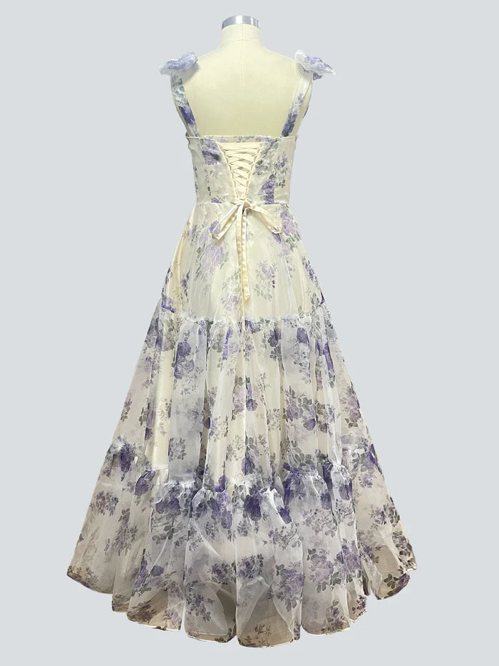 Elegant Floral Organza Long Unique Design Full Of Charm Prom Dress