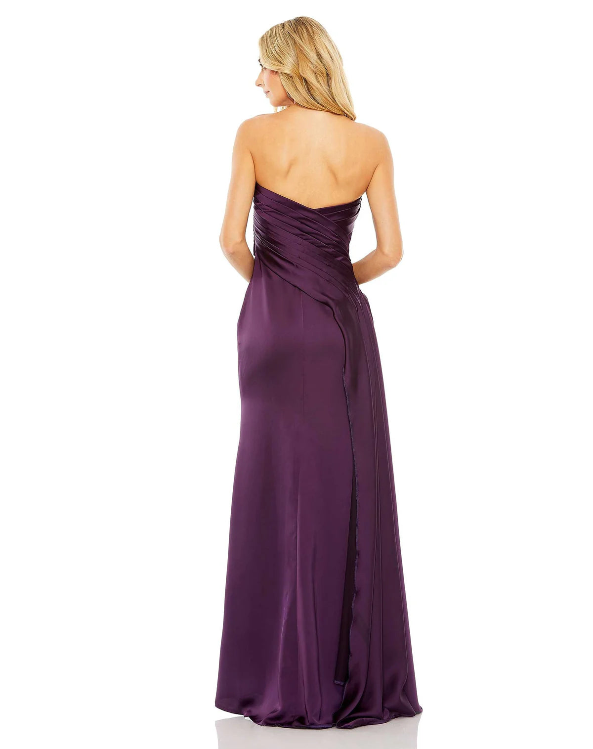 Glam Satin Mermaid Strapless Draped Bow Asymmetrical Hem Formal Evening Dress