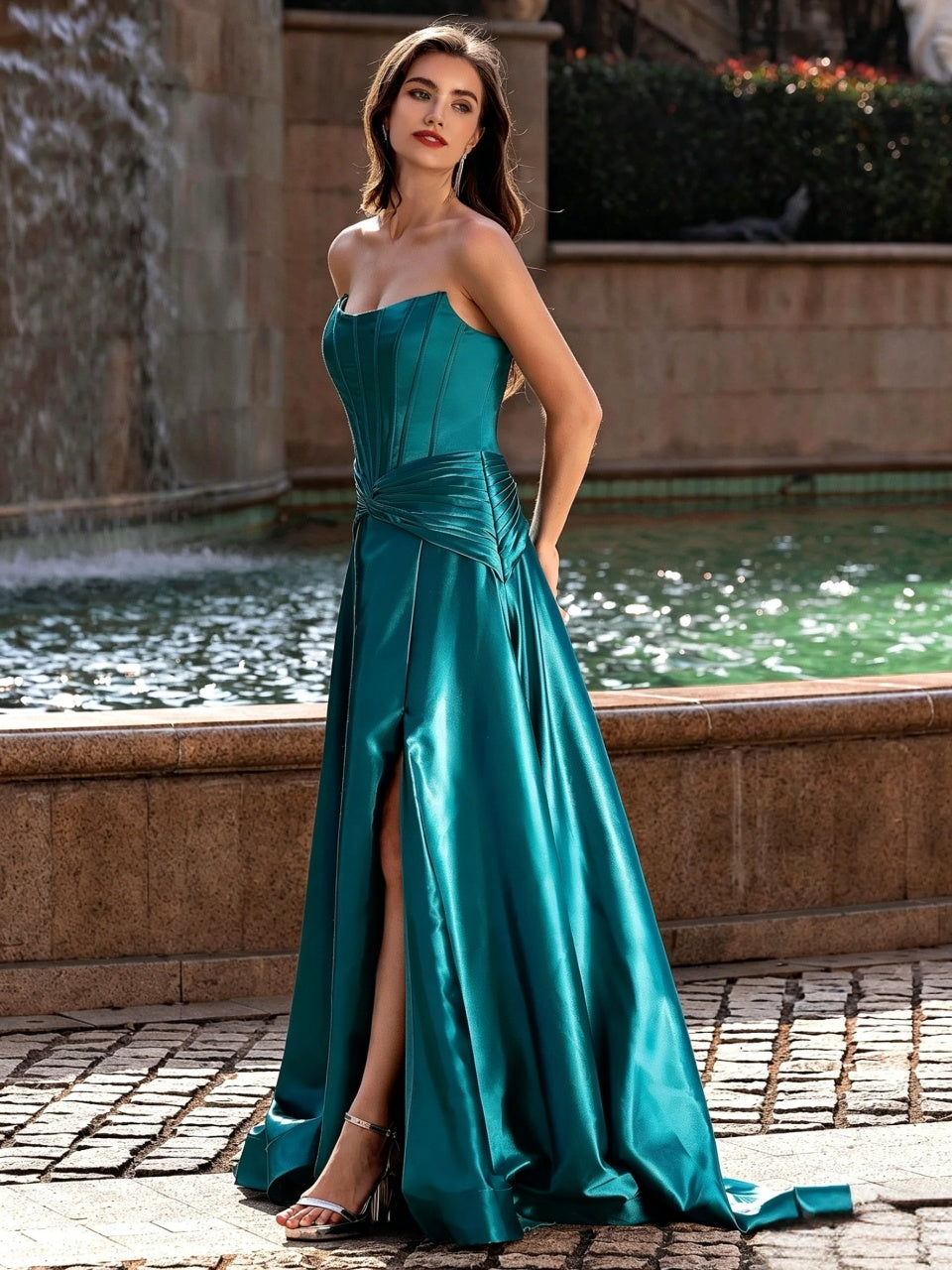 Glamorous A Line Strapless Sweetheart Sleeveless Low Back Floor Length Evening Dress