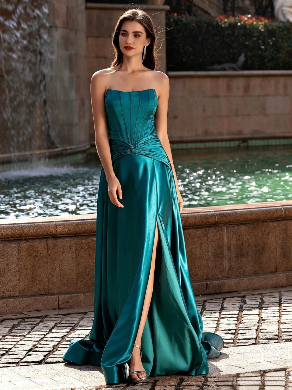 Glamorous A Line Strapless Sweetheart Sleeveless Low Back Floor Length Evening Dress