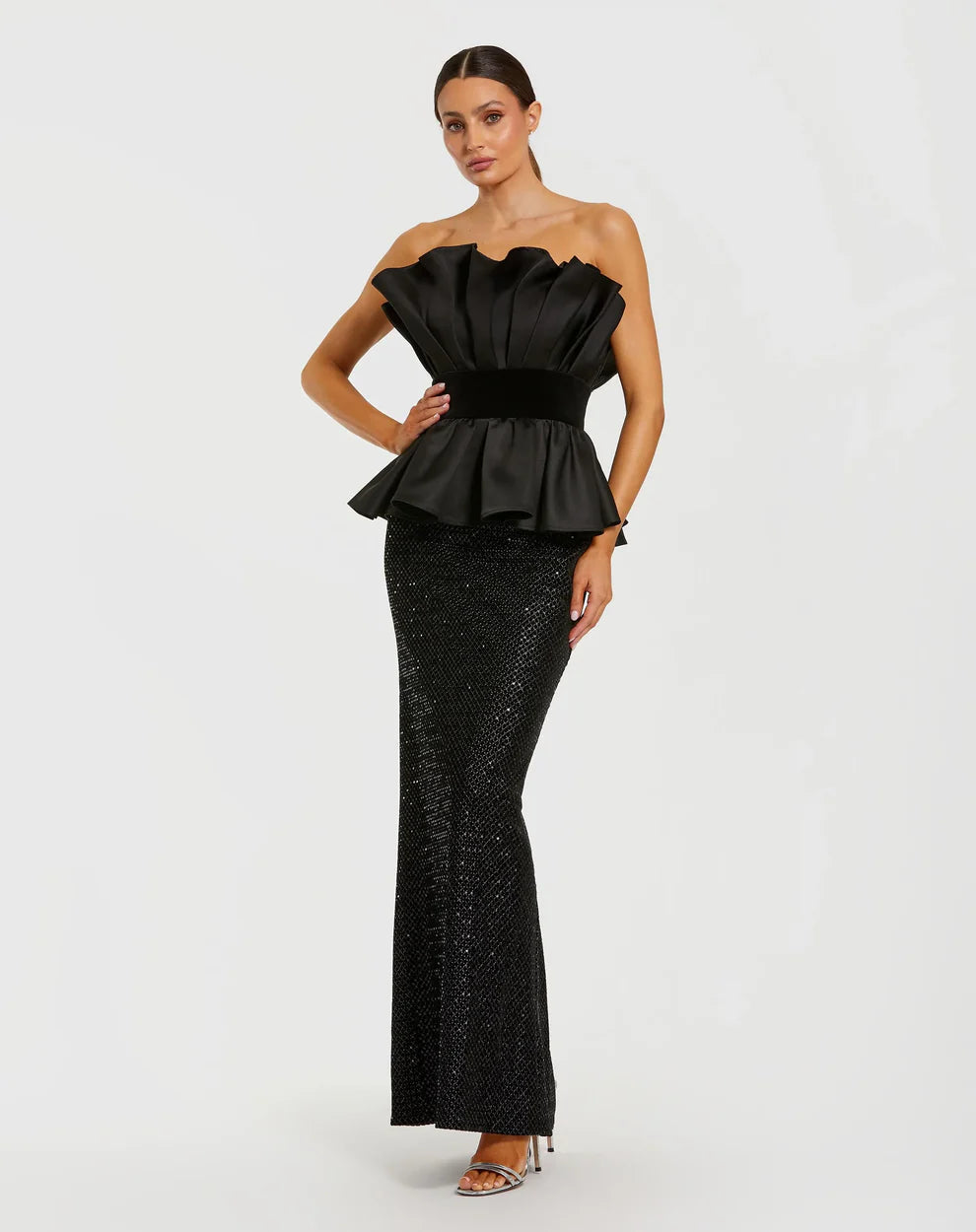 Glamorous Black Mermaid Gown Strapless Sleeveless Zipper Back High Slit Floor-Length Evening Dresses