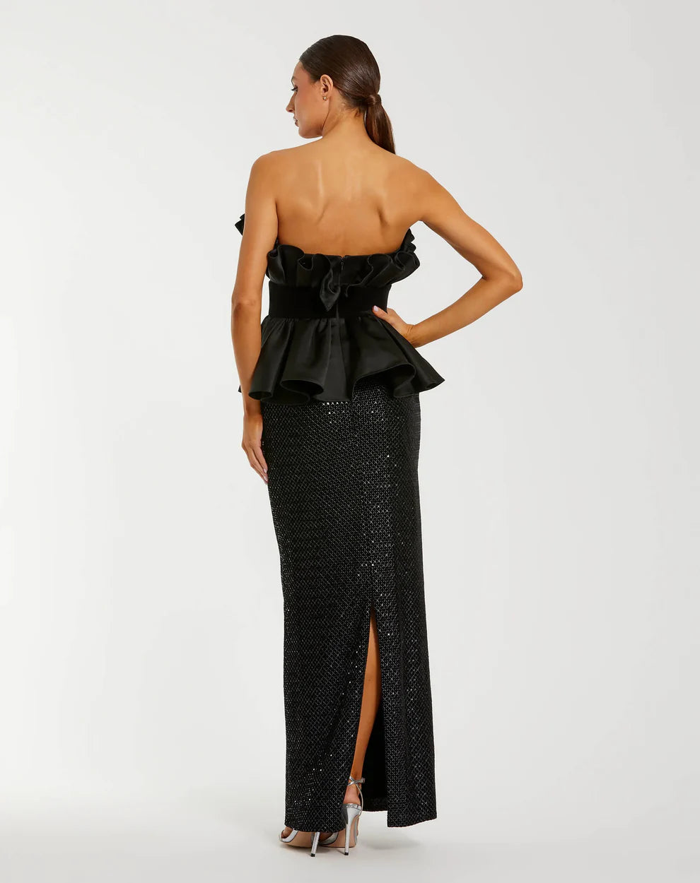 Glamorous Black Mermaid Gown Strapless Sleeveless Zipper Back High Slit Floor-Length Evening Dresses