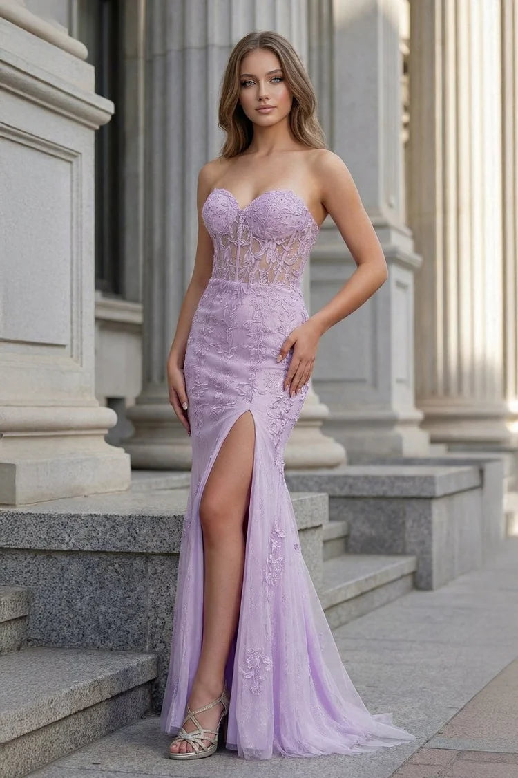 Glamorous Fitted Mermaid Sweetheart Neck Sleeveless Lace-Up Back Floor-Length Prom Gown