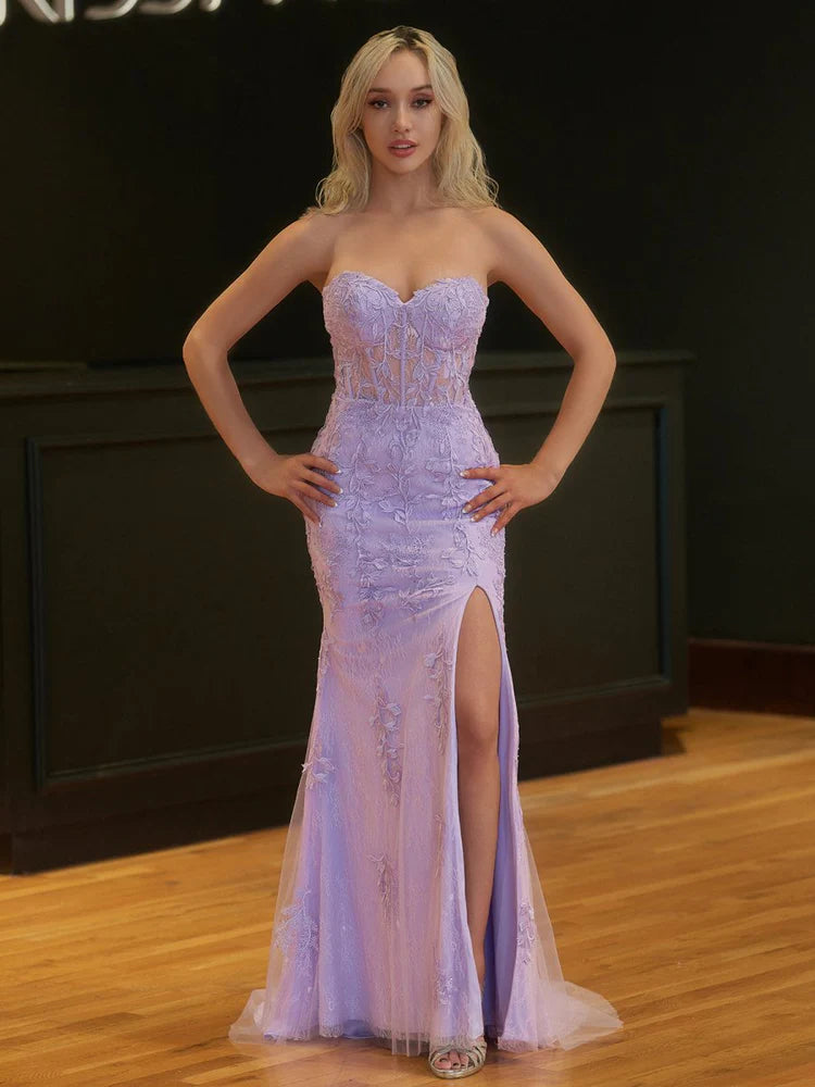 Glamorous Fitted Mermaid Sweetheart Neck Sleeveless Lace-Up Back Floor-Length Prom Gown