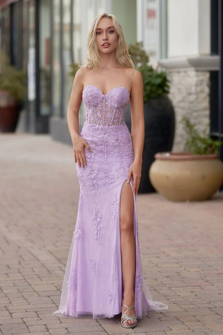Glamorous Fitted Mermaid Sweetheart Neck Sleeveless Lace-Up Back Floor-Length Prom Gown