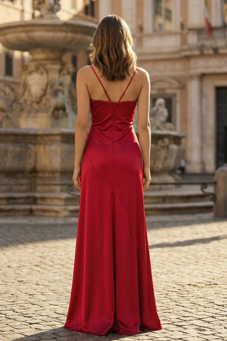 Glamorous Fitted Sheath Straight Neck Spaghetti Strap Open Back Floor-Length Prom Gown