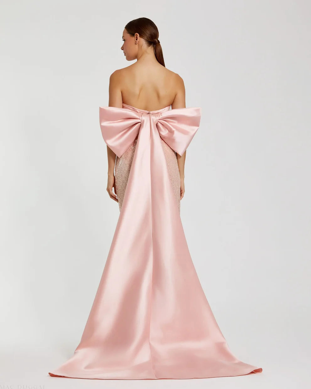 Glamorous Form-Fitting Column Silhouette Strapless Sequin Oversized Bow Maxi Evening Dress