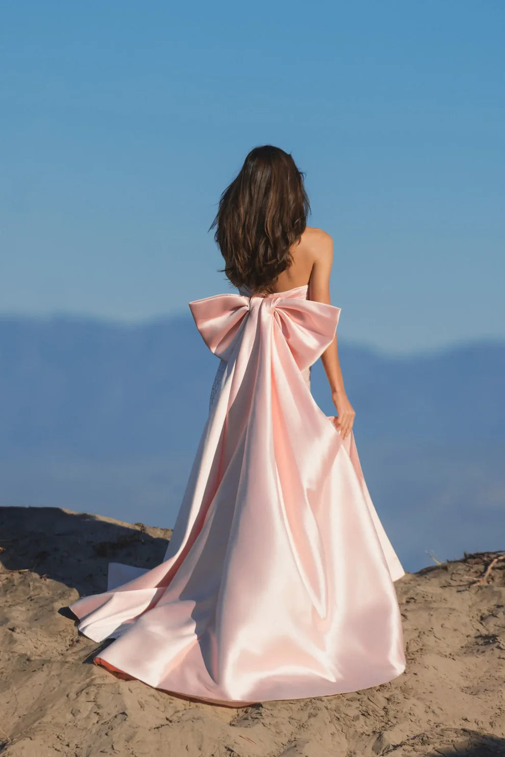 Glamorous Form-Fitting Column Silhouette Strapless Sequin Oversized Bow Maxi Evening Dress