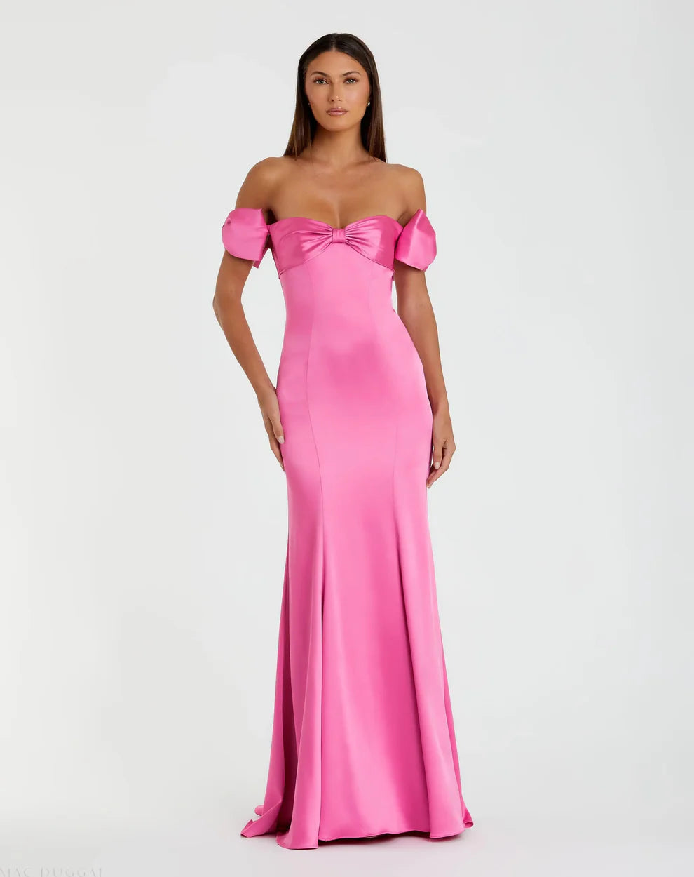 Glamorous Form-Fitting Mermaid Silhouette Off-the-Shoulder Bow Sleeve Satin Maxi Evening Dress