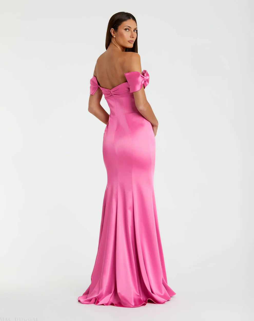 Glamorous Form-Fitting Mermaid Silhouette Off-the-Shoulder Bow Sleeve Satin Maxi Evening Dress