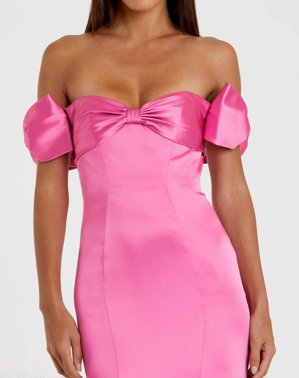 Glamorous Form-Fitting Mermaid Silhouette Off-the-Shoulder Bow Sleeve Satin Maxi Evening Dress