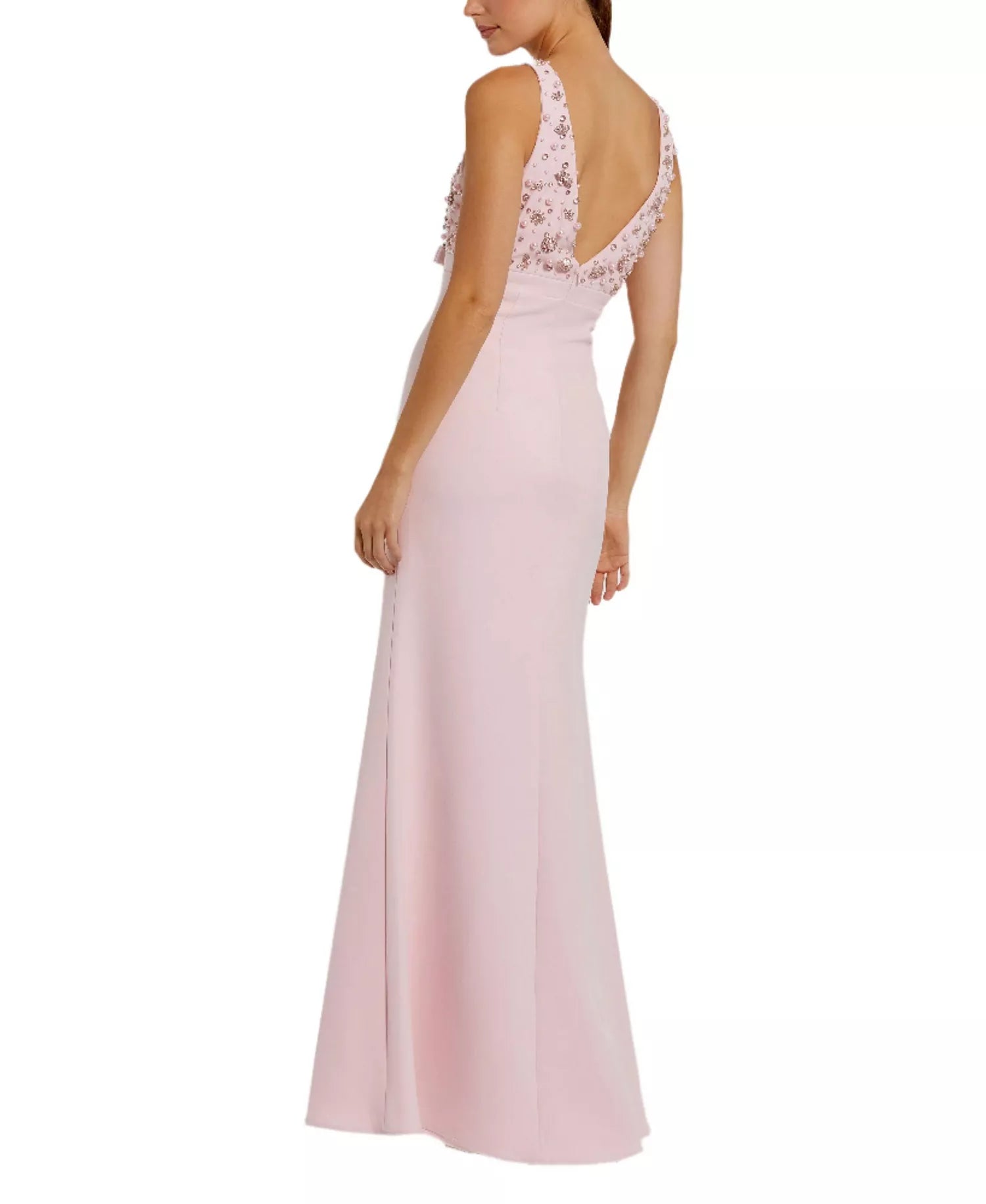 Glamorous Form-Fitting Mermaid Silhouette V-Neck Sleeveless Beaded Pearl Bow Maxi Evening Dress