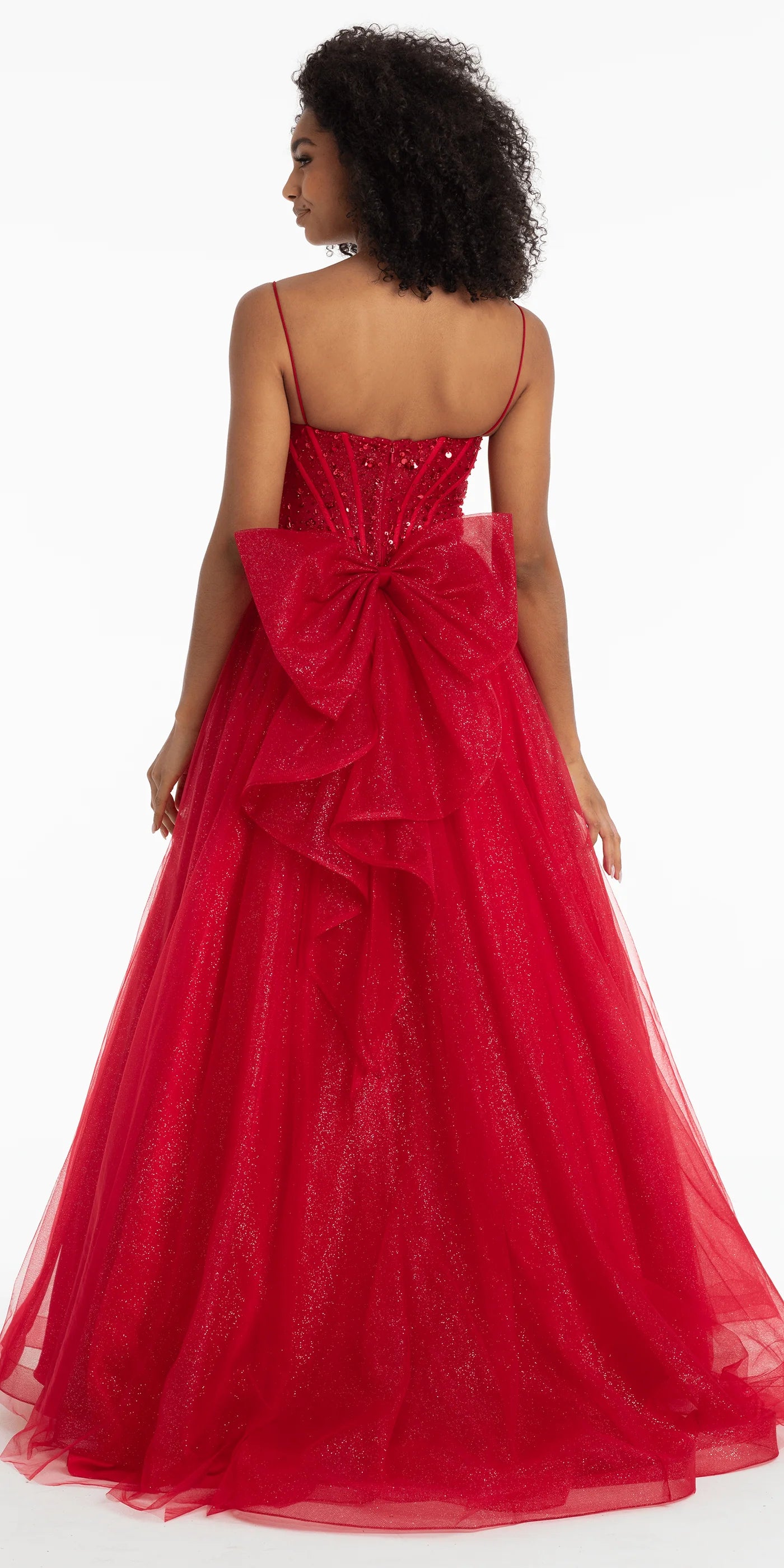 Glamorous Glitter Tulle Ball Gown Sweetheart Neck Spaghetti Strap Floor-Length Prom Dress with Beaded Bodice and Back Bow for Formal Events