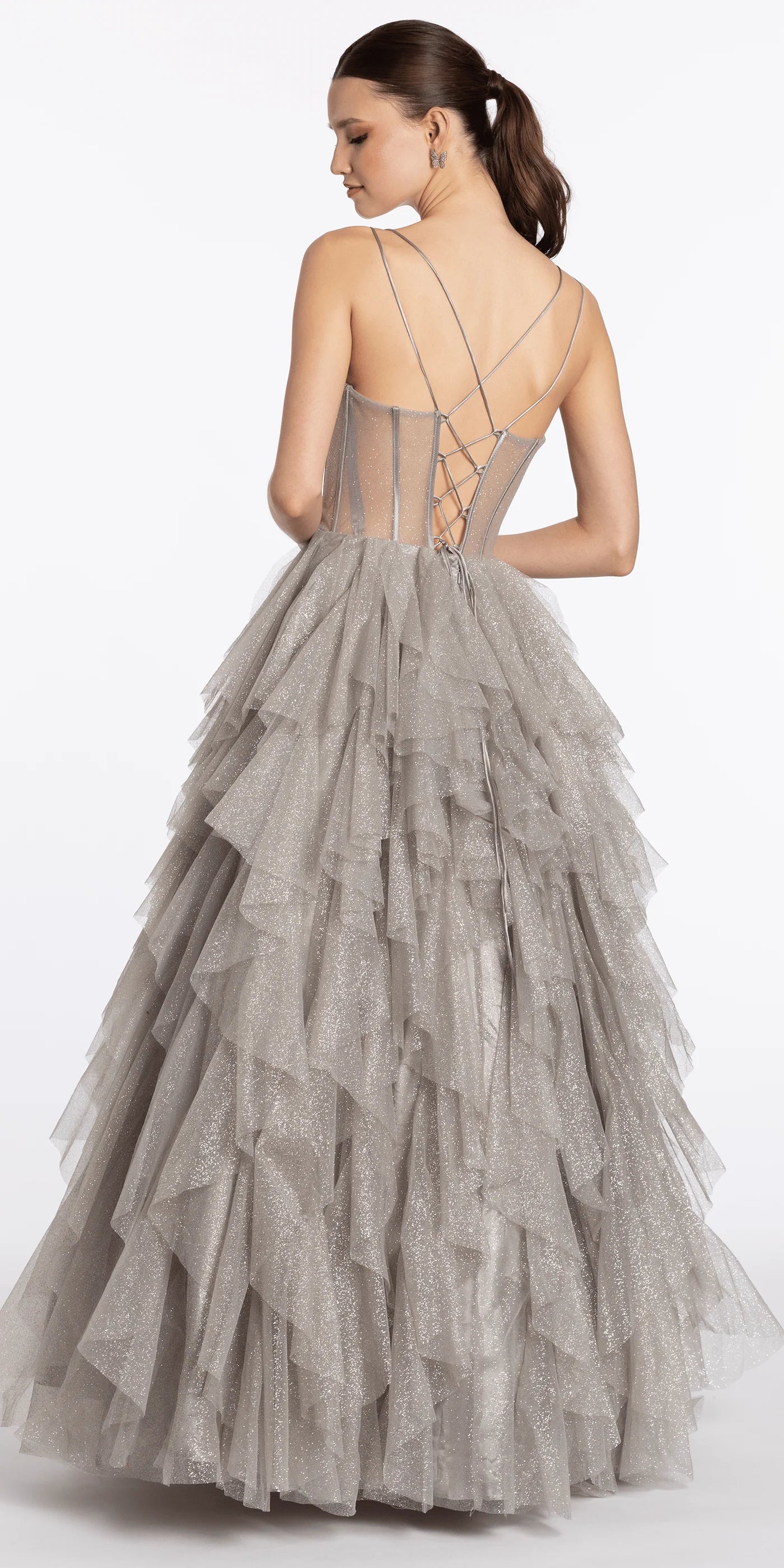 Glamorous Glitter Tulle Ball Gown Sweetheart Neck Spaghetti Strap Lace-Up Back Floor-Length Prom Dress with Beaded Bust for Formal Events