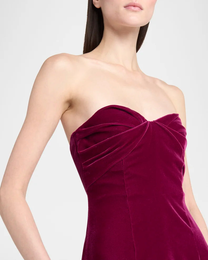 Glamorous Luxurious Regal Velvet Column Silhouette Sweetheart Neck Strapless Low Open Back Zipper Floor-Length Evening Dress