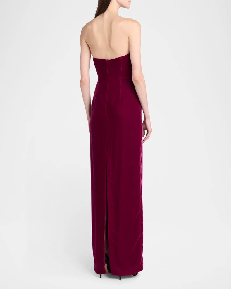 Glamorous Luxurious Regal Velvet Column Silhouette Sweetheart Neck Strapless Low Open Back Zipper Floor-Length Evening Dress