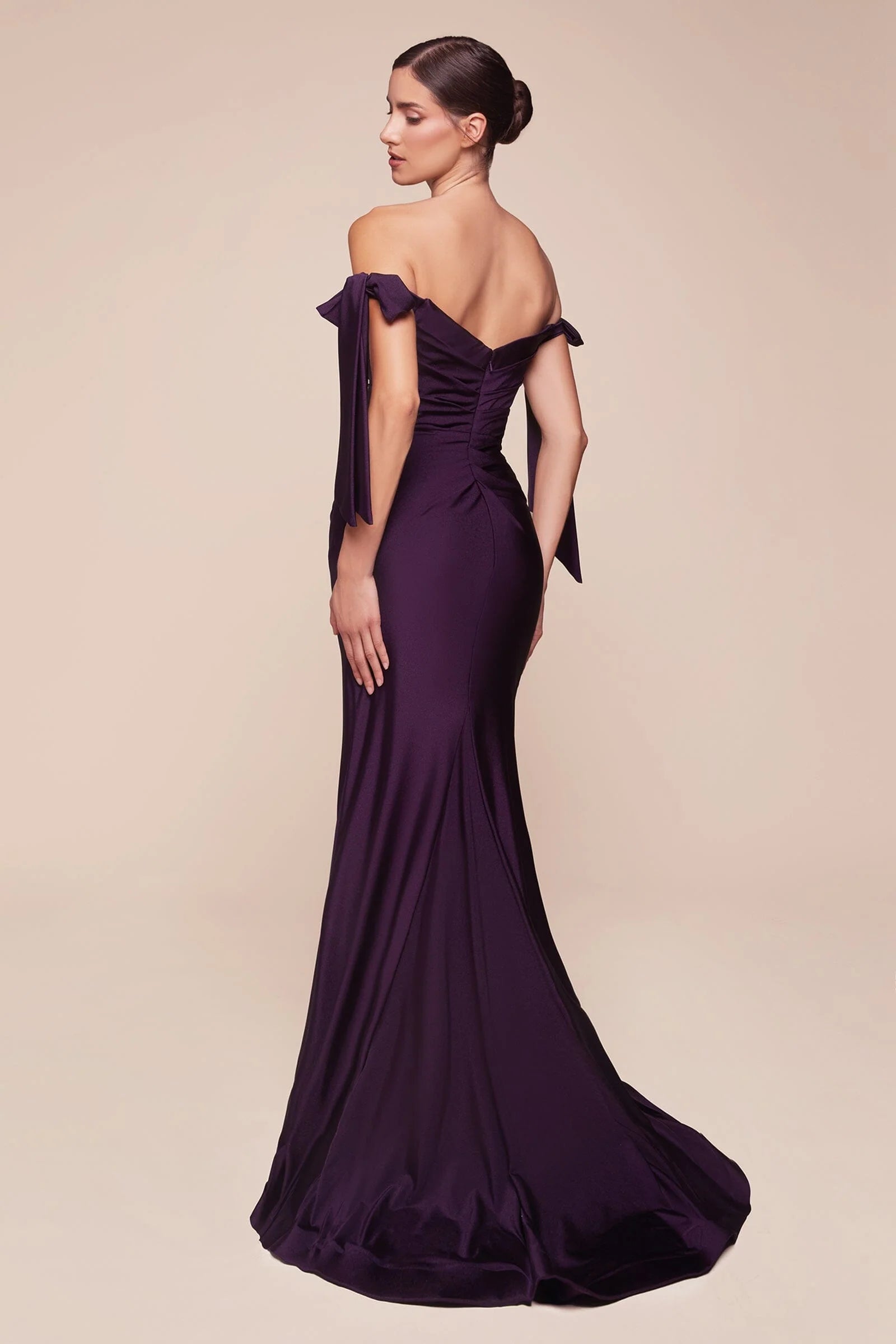 Glamorous Mermaid Off The Shoulder Bow Sleeve Floor Length Evening Dress