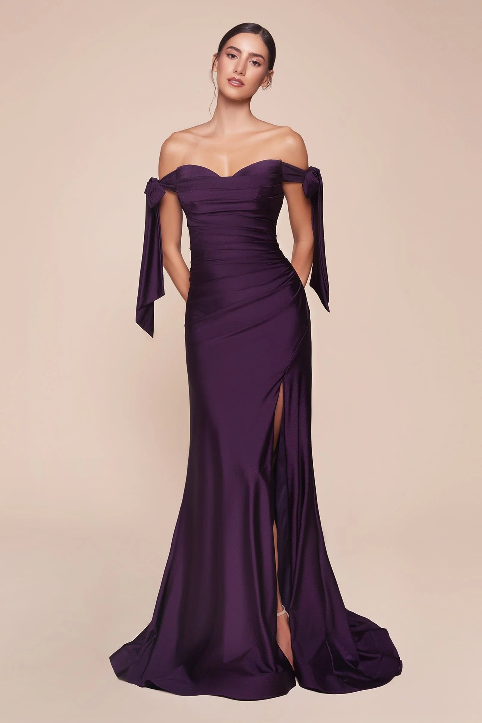 Glamorous Mermaid Off The Shoulder Bow Sleeve Floor Length Evening Dress