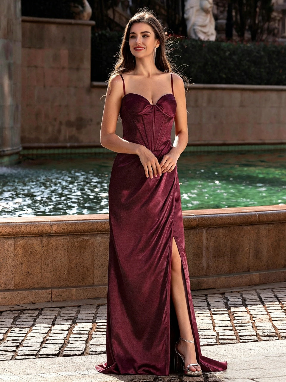 Glamorous Mermaid Sweetheart Spaghetti Strap Corset Lace Up Floor Length Evening Dress