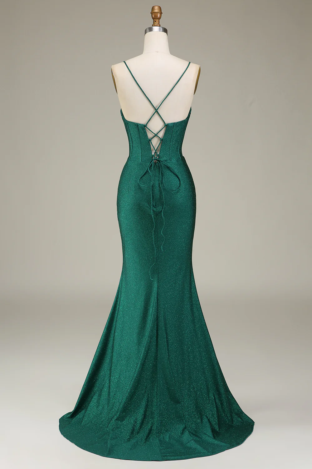 Glamorous Mermaid Sweetheart Spaghetti Straps Crisscross Back Ruched Glitter Satin Train Evening Dress