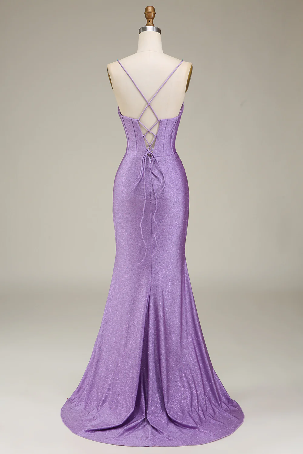 Glamorous Mermaid Sweetheart Spaghetti Straps Crisscross Back Ruched Glitter Satin Train Evening Dress