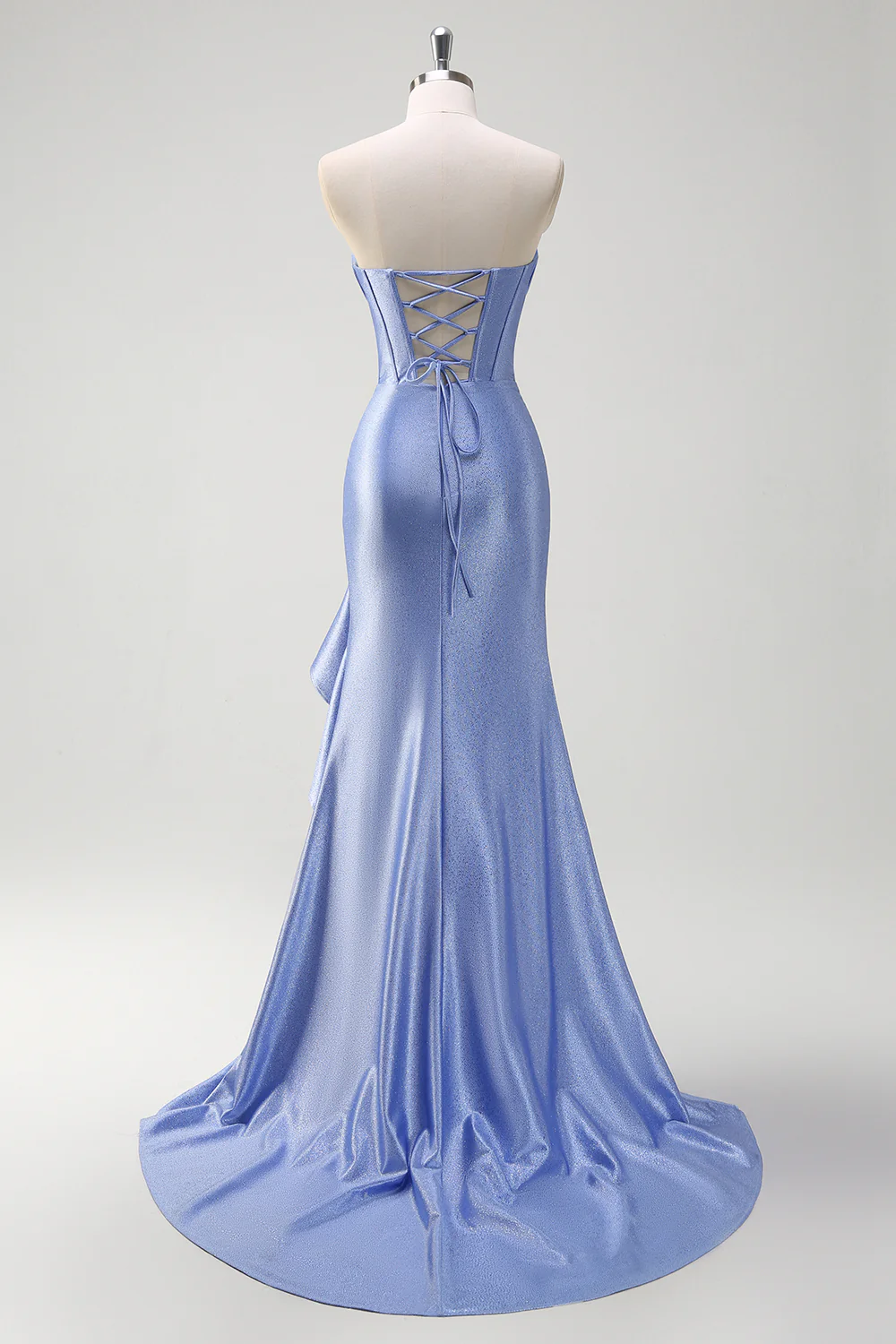 Glamorous Periwinkle Blue Mermaid Evening Dress with Beaded Bust and Ruffle Slit