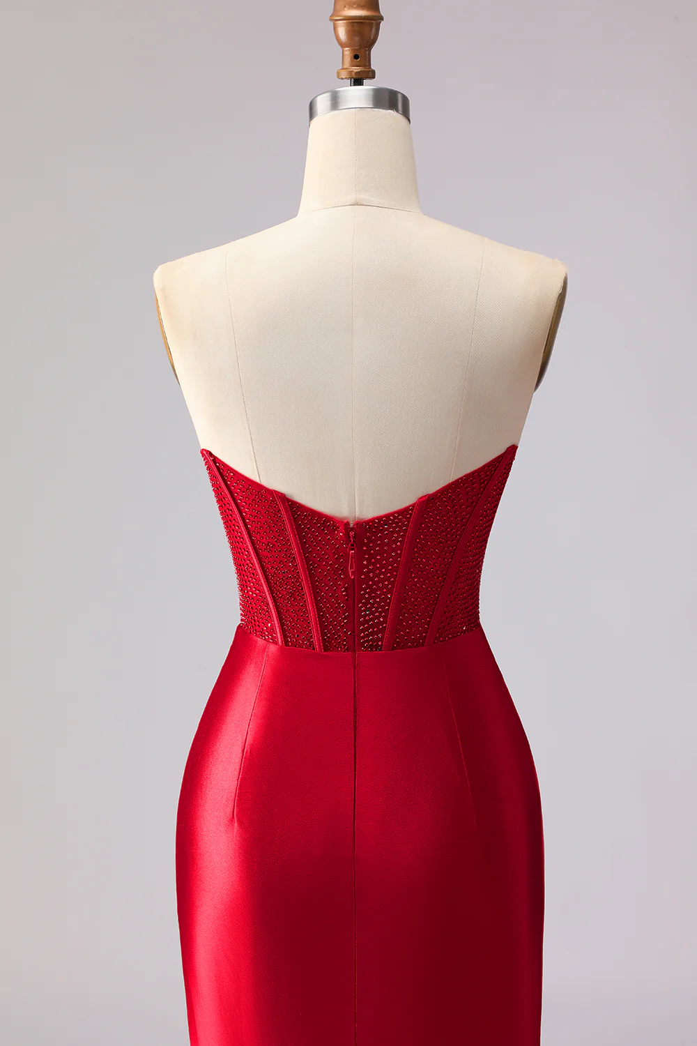 Glamorous Red Mermaid Evening Dress with Beaded Bust and Ruffle Slit