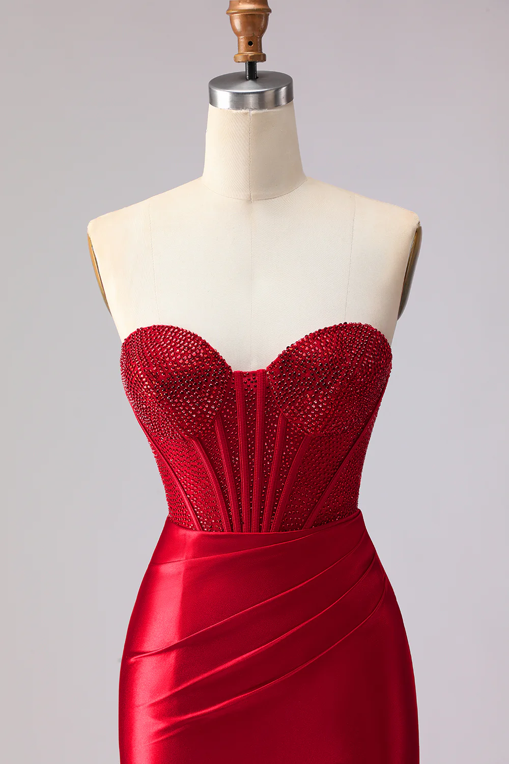 Glamorous Red Mermaid Evening Dress with Beaded Bust and Ruffle Slit