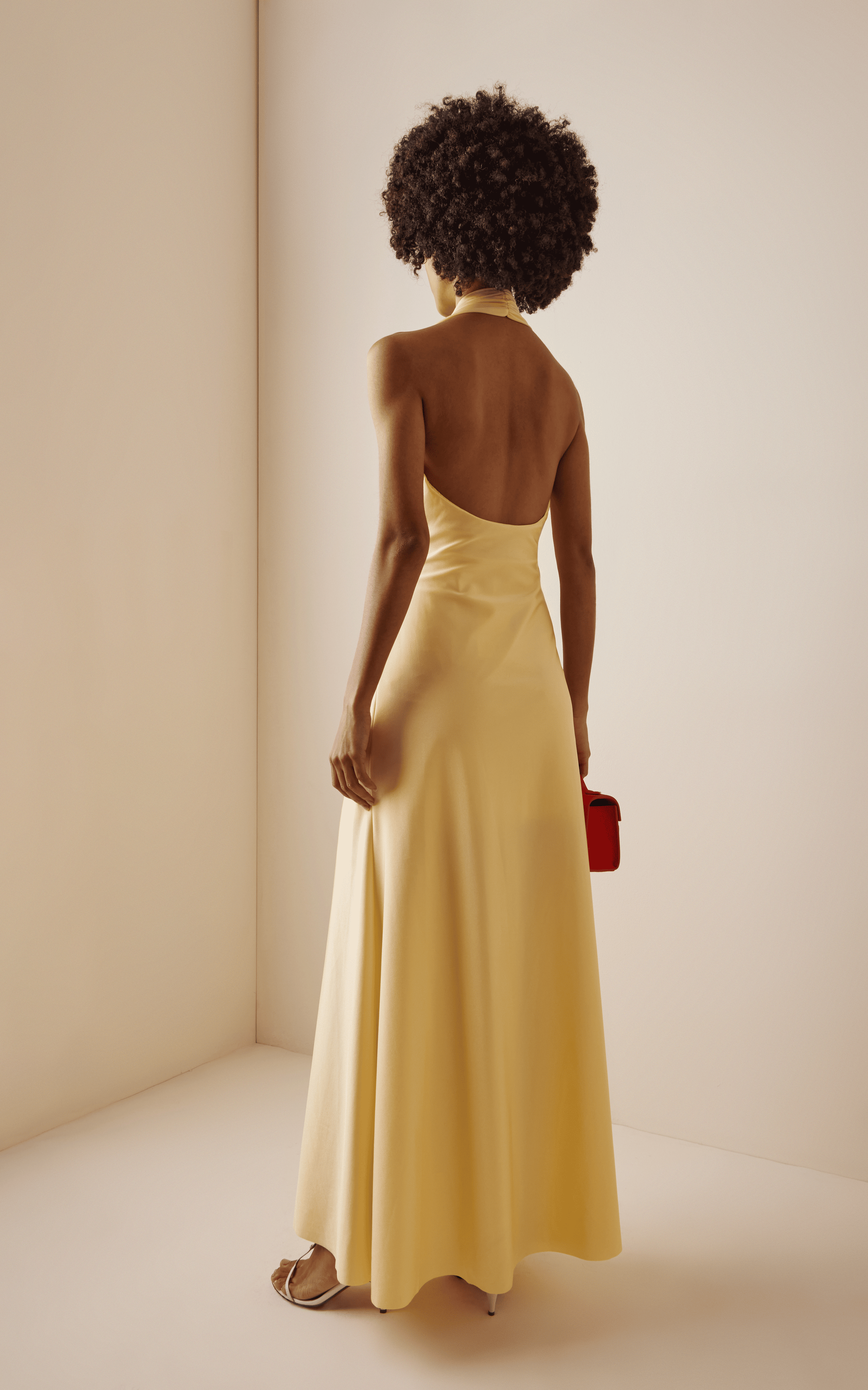 Glamorous Satin A-Line Halter Neck Sleeveless Open Back Maxi Evening Dress