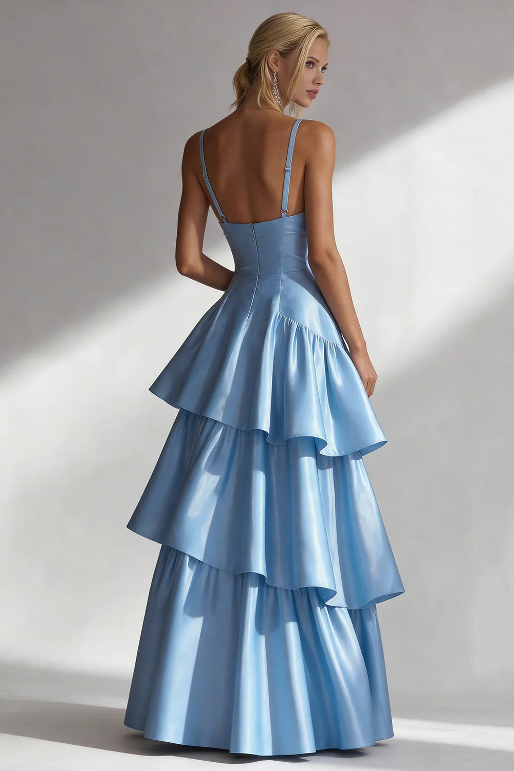 Glamorous Satin A-Line Square Neck Spaghetti Strap Zipper Back Floor-Length Evening Dress