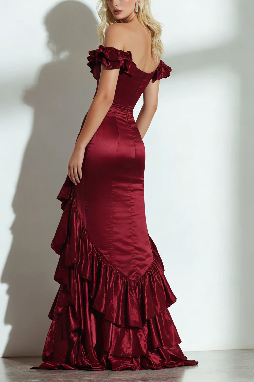 Glamorous Satin Mermaid Off-Shoulder Sleeveless Zipper Back Floor-Length Evening Dress