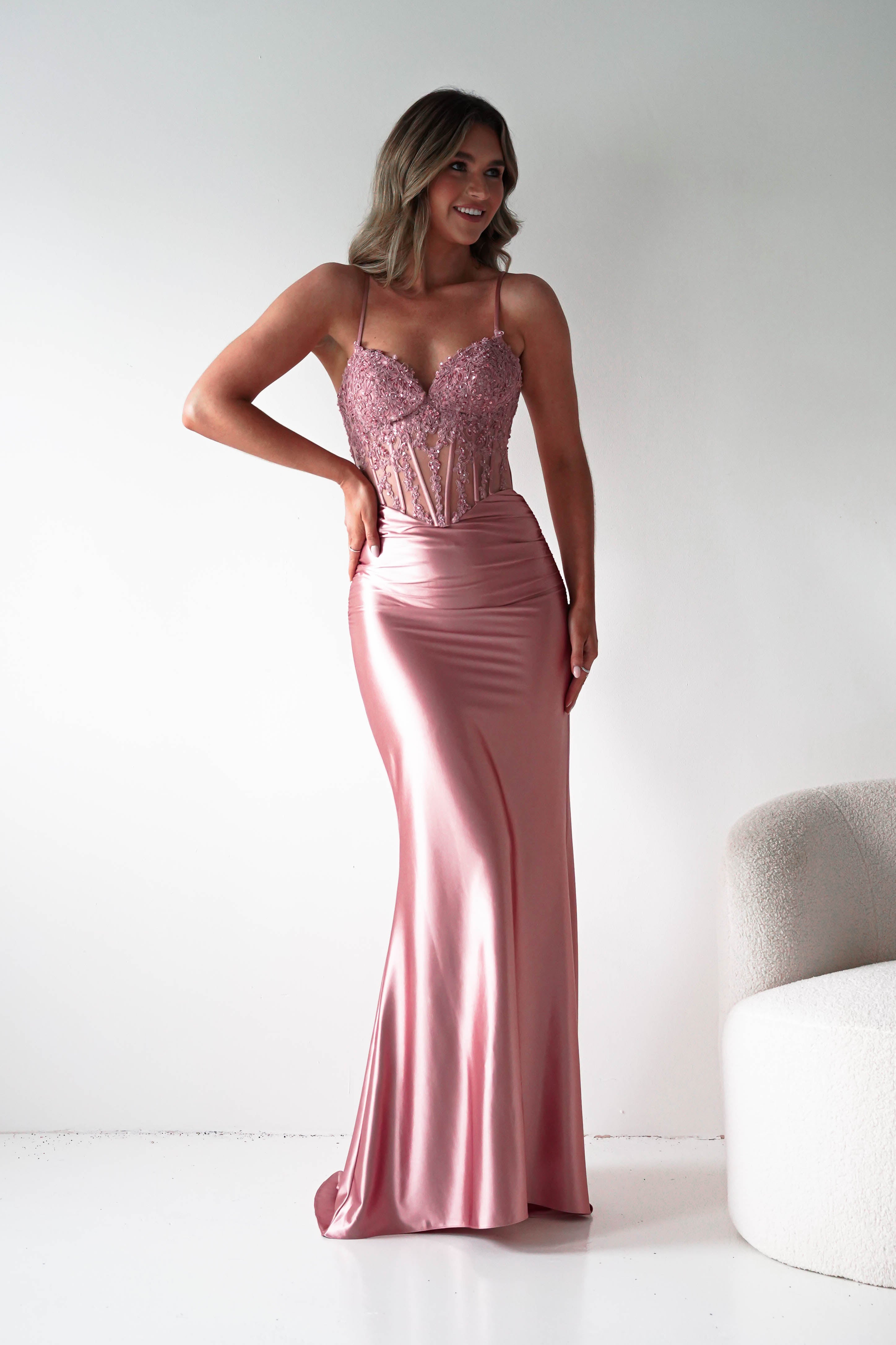 Glamorous Satin Mermaid Spaghetti-Strap Lace-Corset Train Prom Dresses
