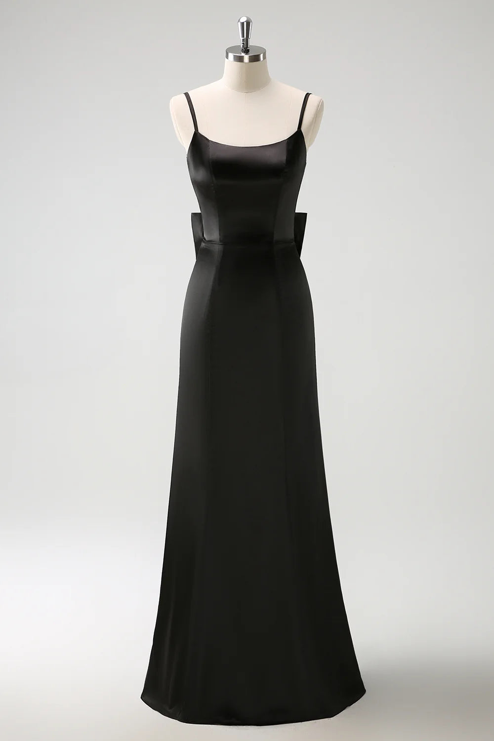 Glamorous Satin Mermaid Square Neck Spaghetti Strap Open Back Floor-Length Evening Dress