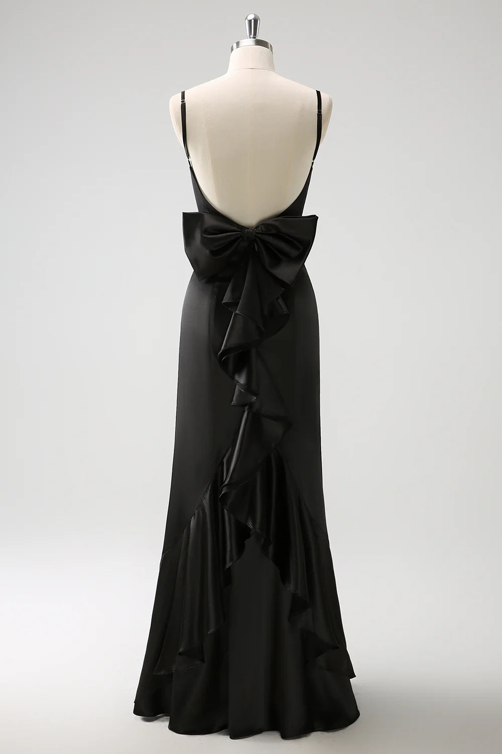 Glamorous Satin Mermaid Square Neck Spaghetti Strap Open Back Floor-Length Evening Dress
