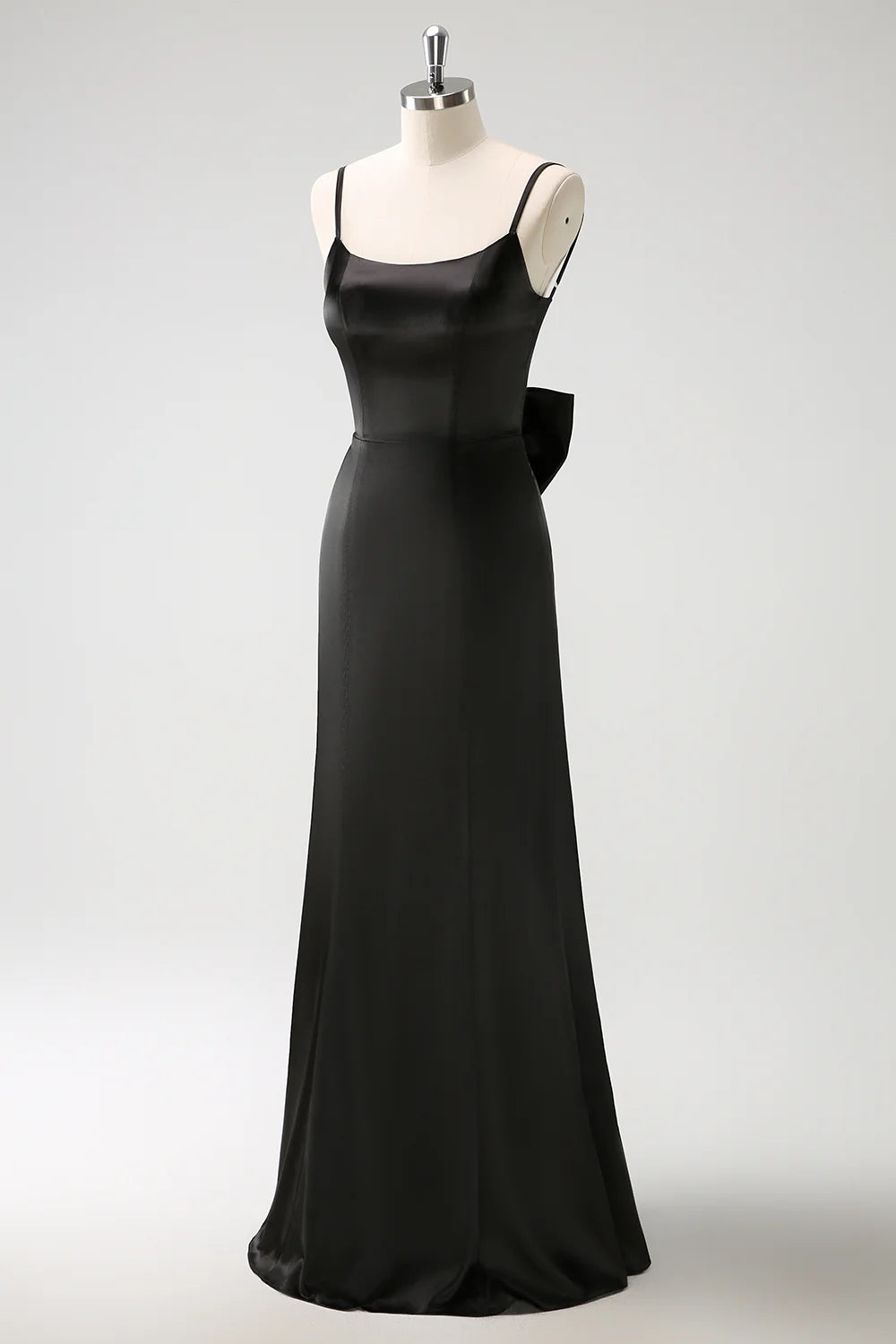 Glamorous Satin Mermaid Square Neck Spaghetti Strap Open Back Floor-Length Evening Dress