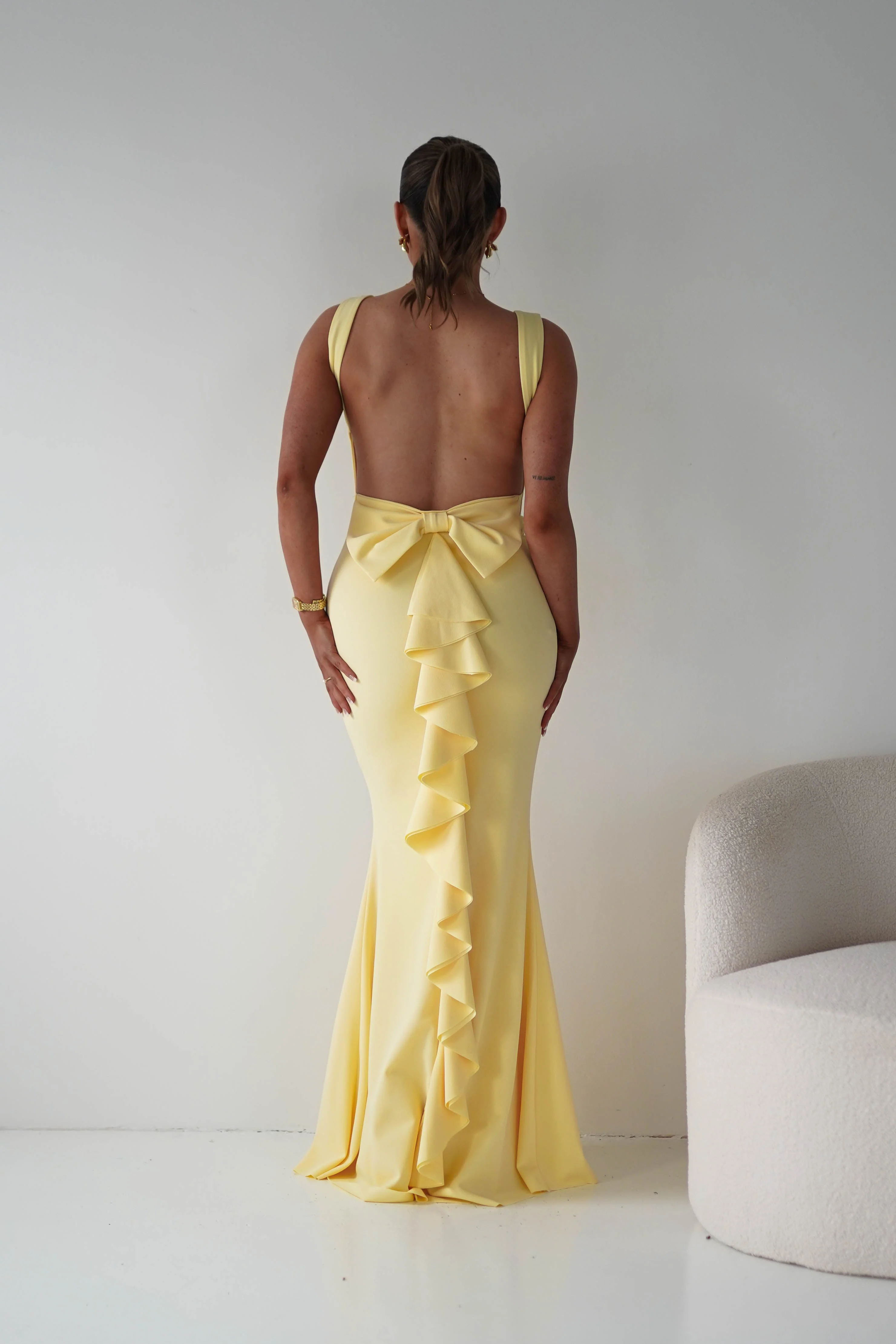 Glamorous Satin Mermaid Strapless Bow-Back Ruffle Prom Dresses