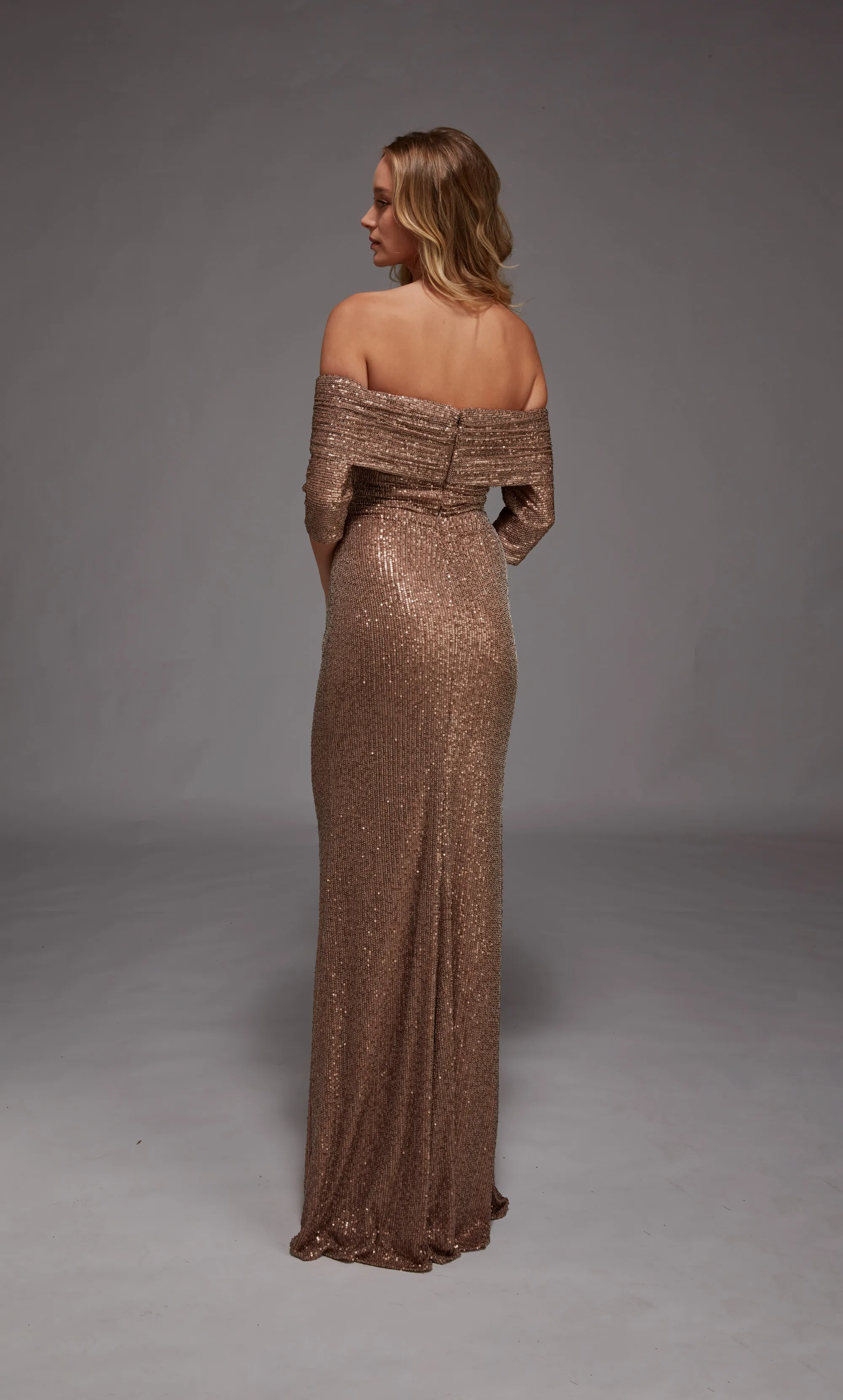 Glamorous Sequin Mermaid Off-the-Shoulder 3/4 Sleeve Floor-Length Mother of the Bride Dresses
