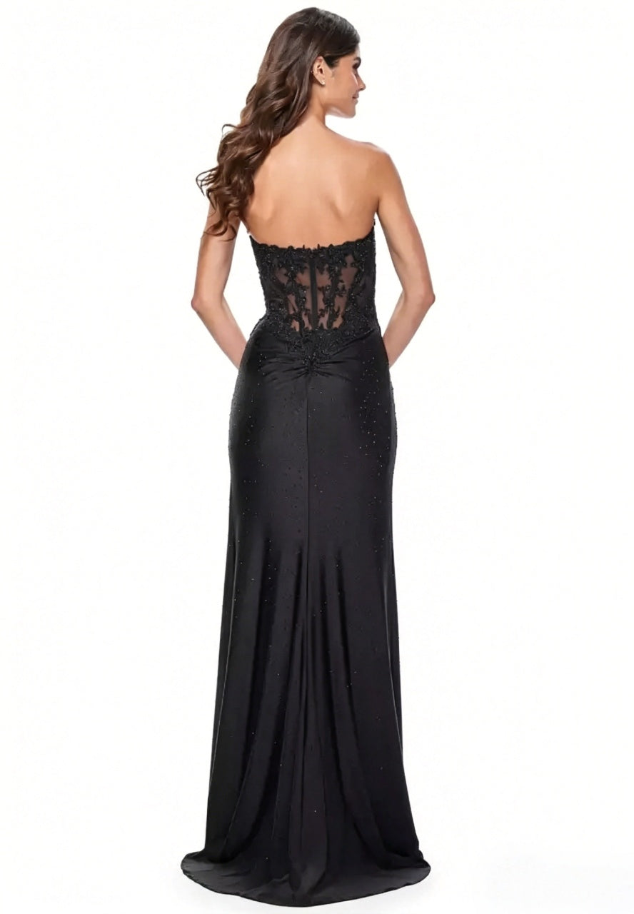 Glamorous Strapless Mermaid Sweetheart Lace Corset High Slit Floor Length Evening Dresses