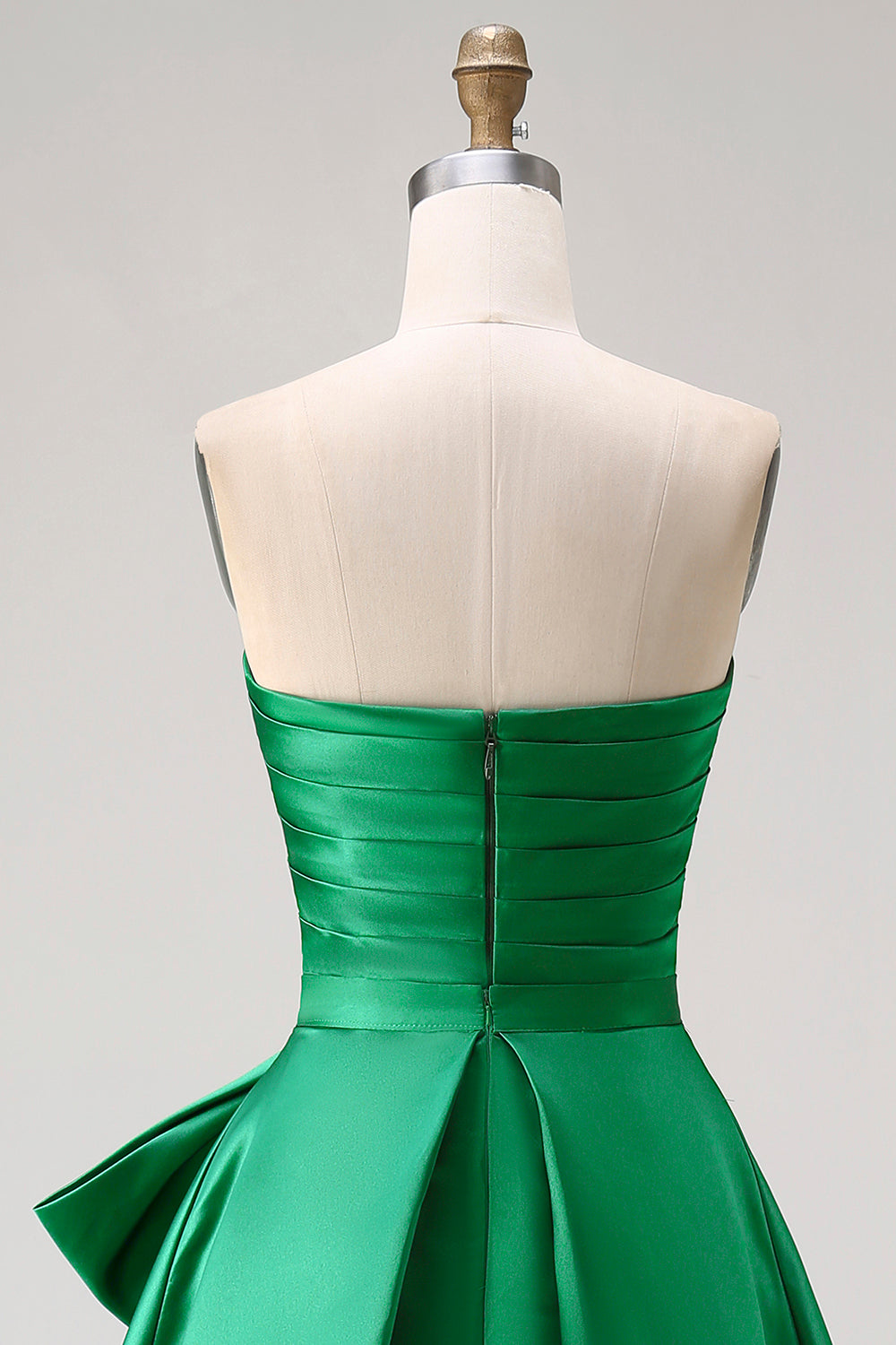 Glamorous Strapless Satin Evening Dress with Oversized Bow, Ruffled High Slit and Floor-Length Train for Formal Events