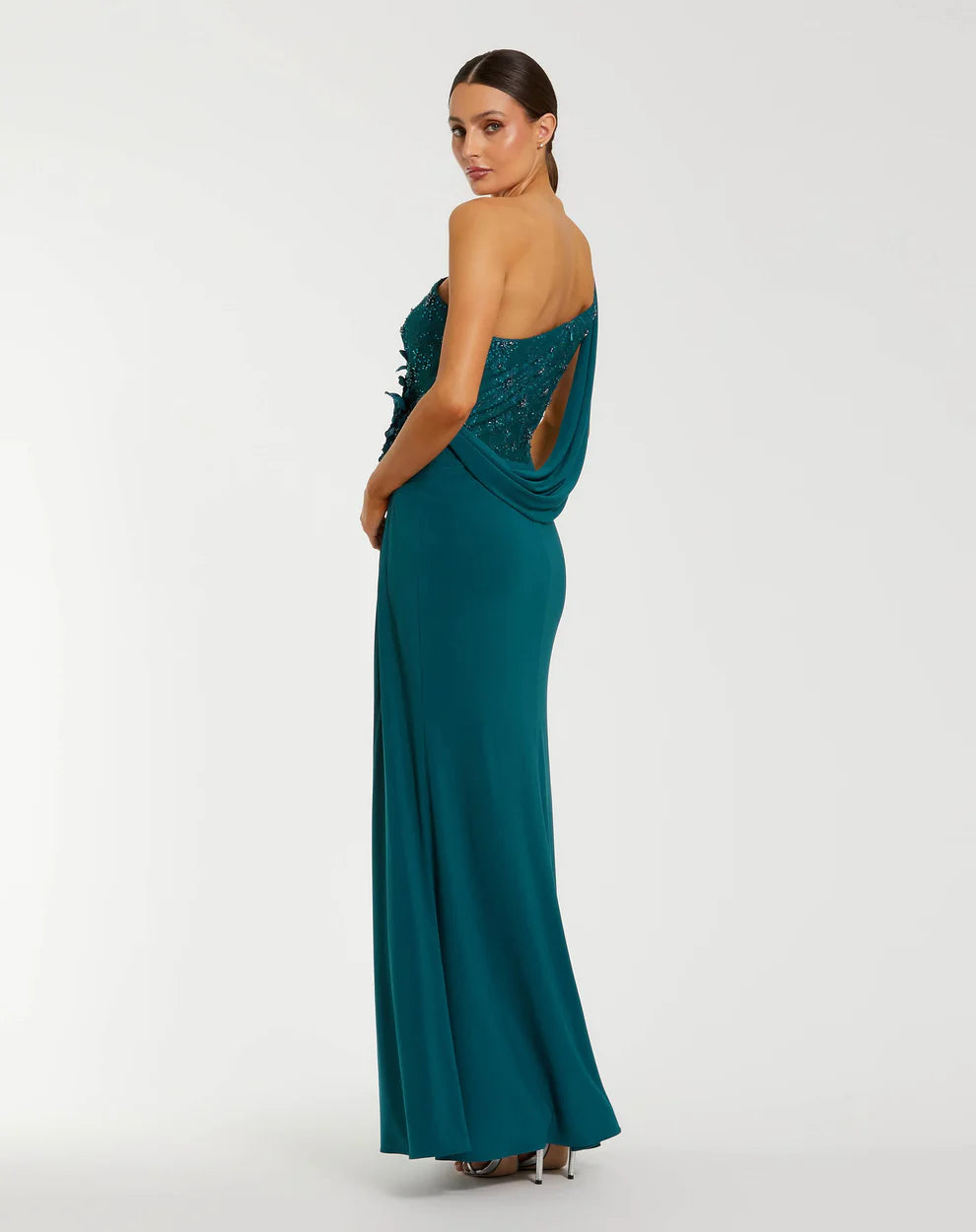 Glamorous Teal Column Gown One-Shoulder Sleeveless Zipper Back Floor-Length Evening Dresses