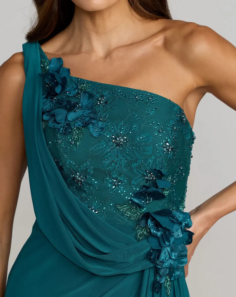 Glamorous Teal Column Gown One-Shoulder Sleeveless Zipper Back Floor-Length Evening Dresses