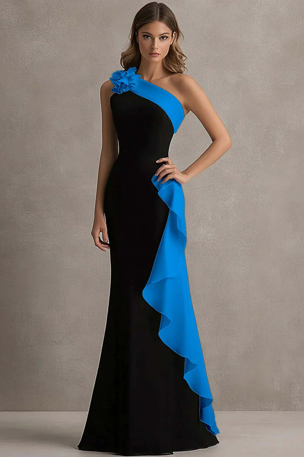 Glamorous Velvet Mermaid One-Shoulder Sleeveless Zipper Back Floor-Length Evening Dress