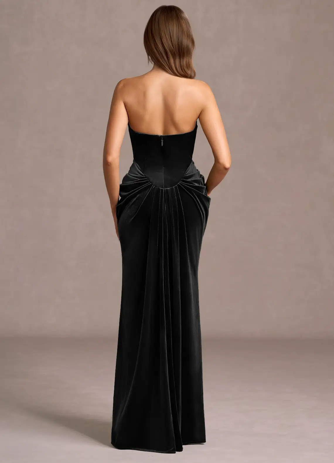 Glamorous Velvet Strapless Sweetheart Neck Pleated Bodice Floor-Length Evening Dress