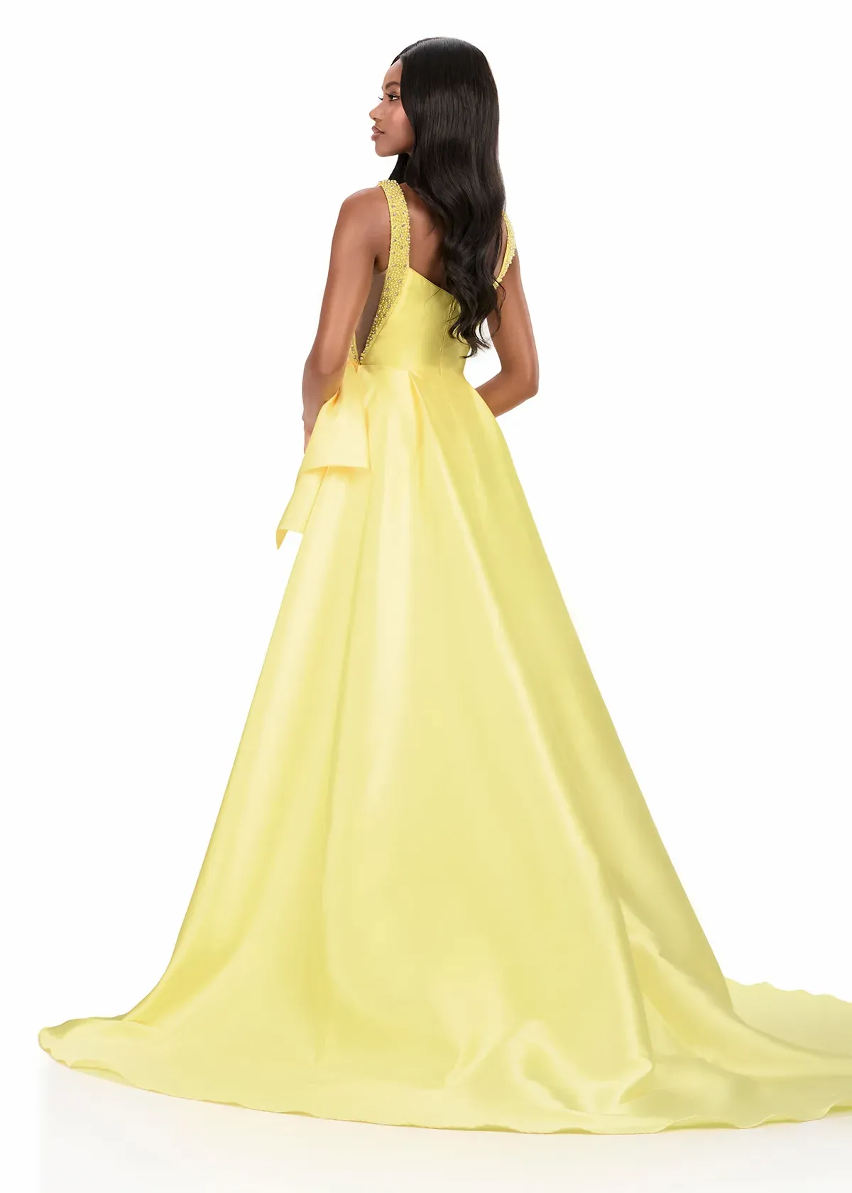 Glamorous Ball Gown Square Neck Beaded-Strapped Closed-Back Floor-Length Evening Dress