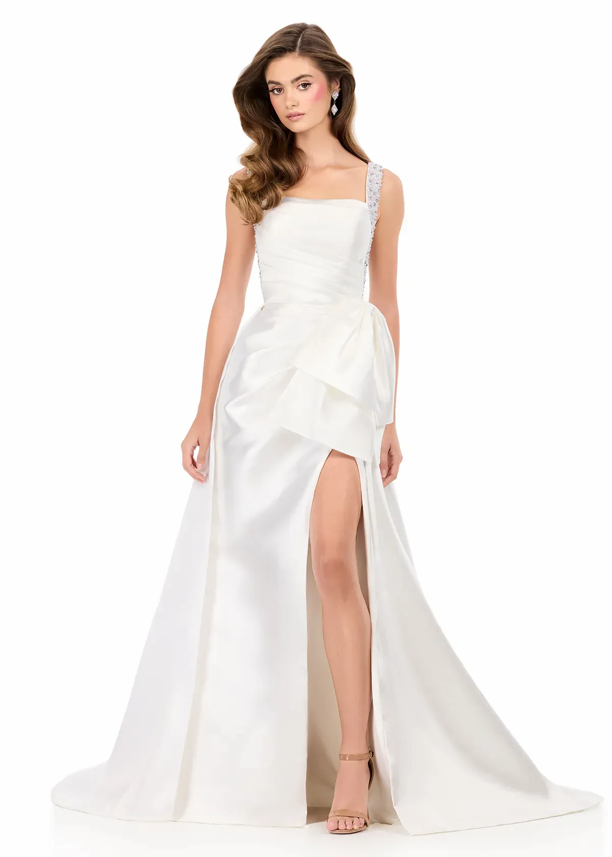 Glamorous Ball Gown Square Neck Beaded-Strapped Closed-Back Floor-Length Evening Dress